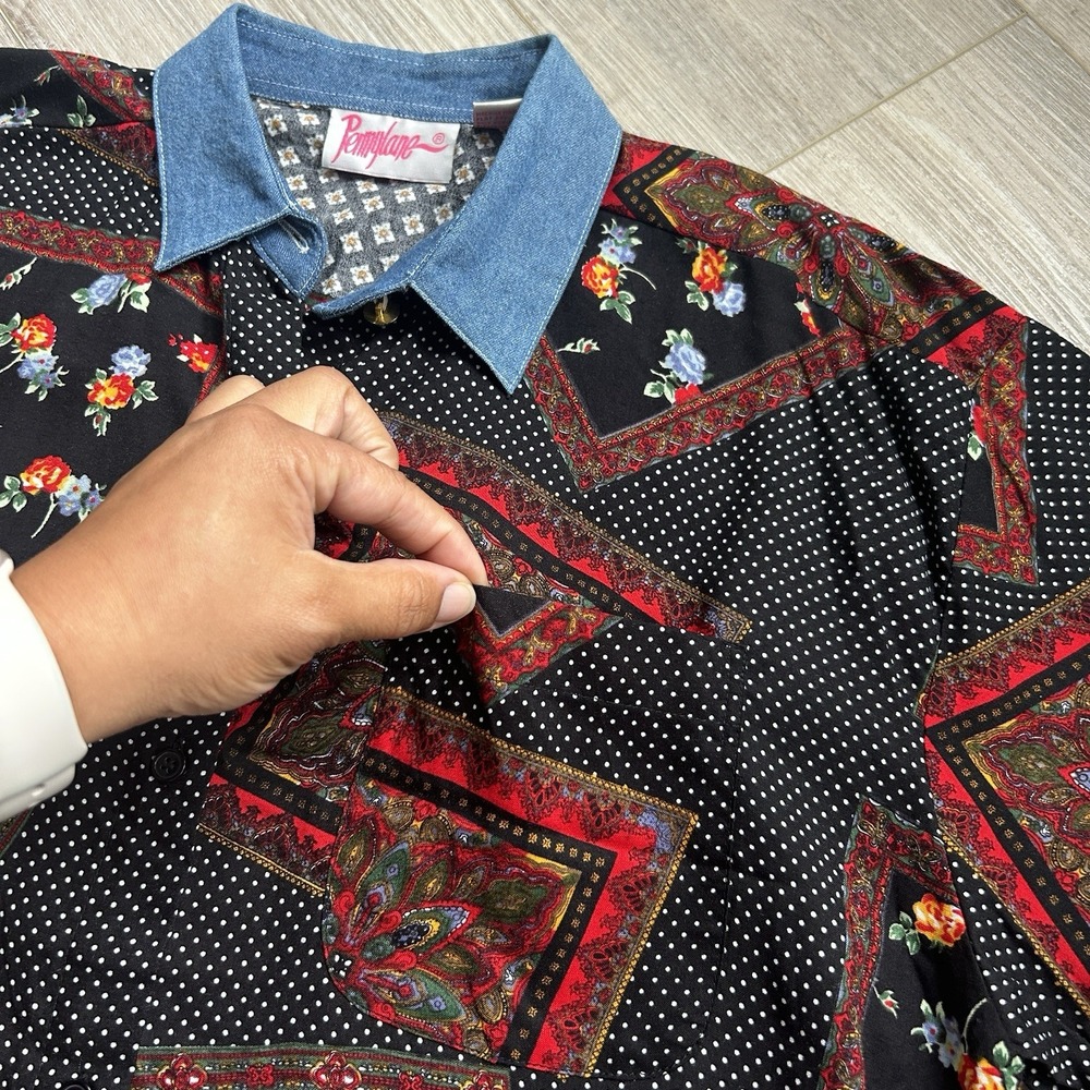 Vintage Pennylane Women's Patchwork Button-Up Bla… - image 3